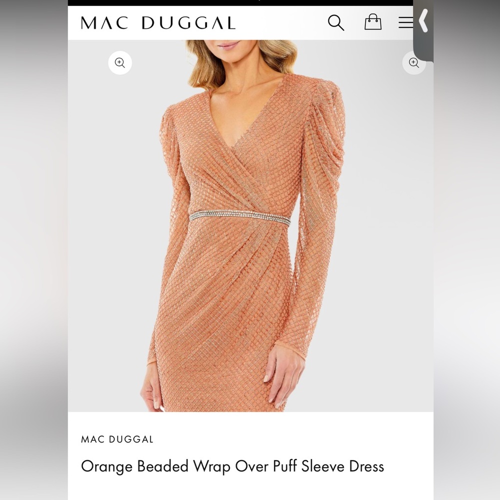 Mac Duggal Orange Ruched Puff Sleeve Dress